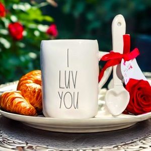 Rae Dunn Valentine’s Day “I Luv You” Ceramic Mug with Matching Spoon. ❤️